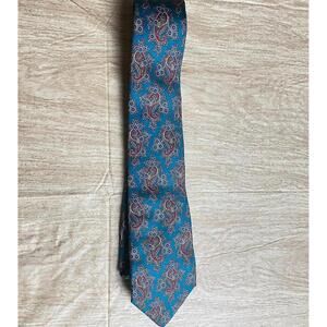 Men's Christian Dior Silk Tie Teal Green Red Paisley Made in USA 100% Necktie